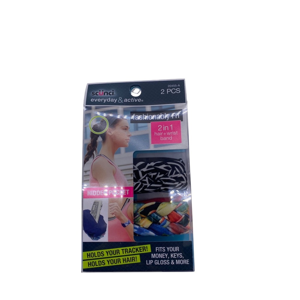 Scunci Everyday & Active Fashionably Fit 2 in 1 Hair Wrist Band 20455-A Colorful - Picture 7 of 7